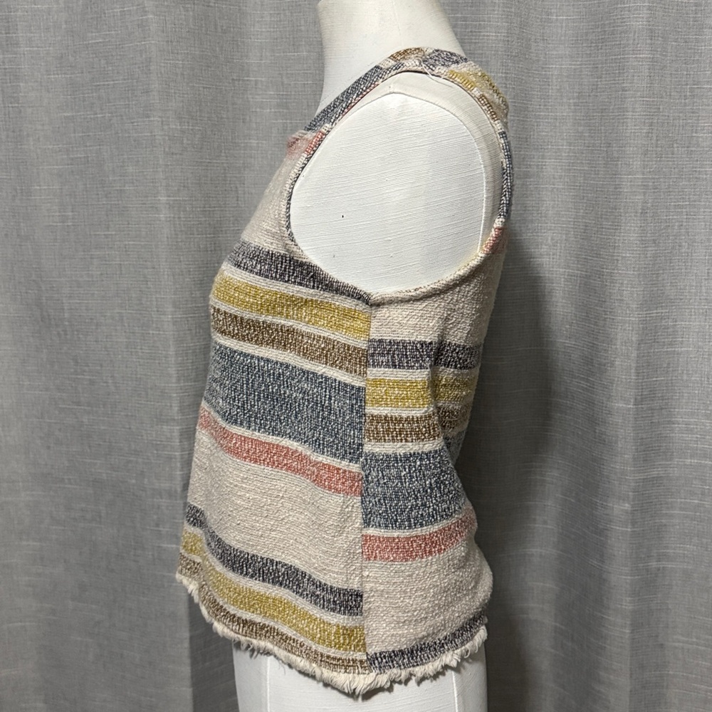 Green Envelope Sleeveless Cropped Top-M-Cotton Blend-Raw Bottom Hem-Striped-EUC - Picture 5 of 14